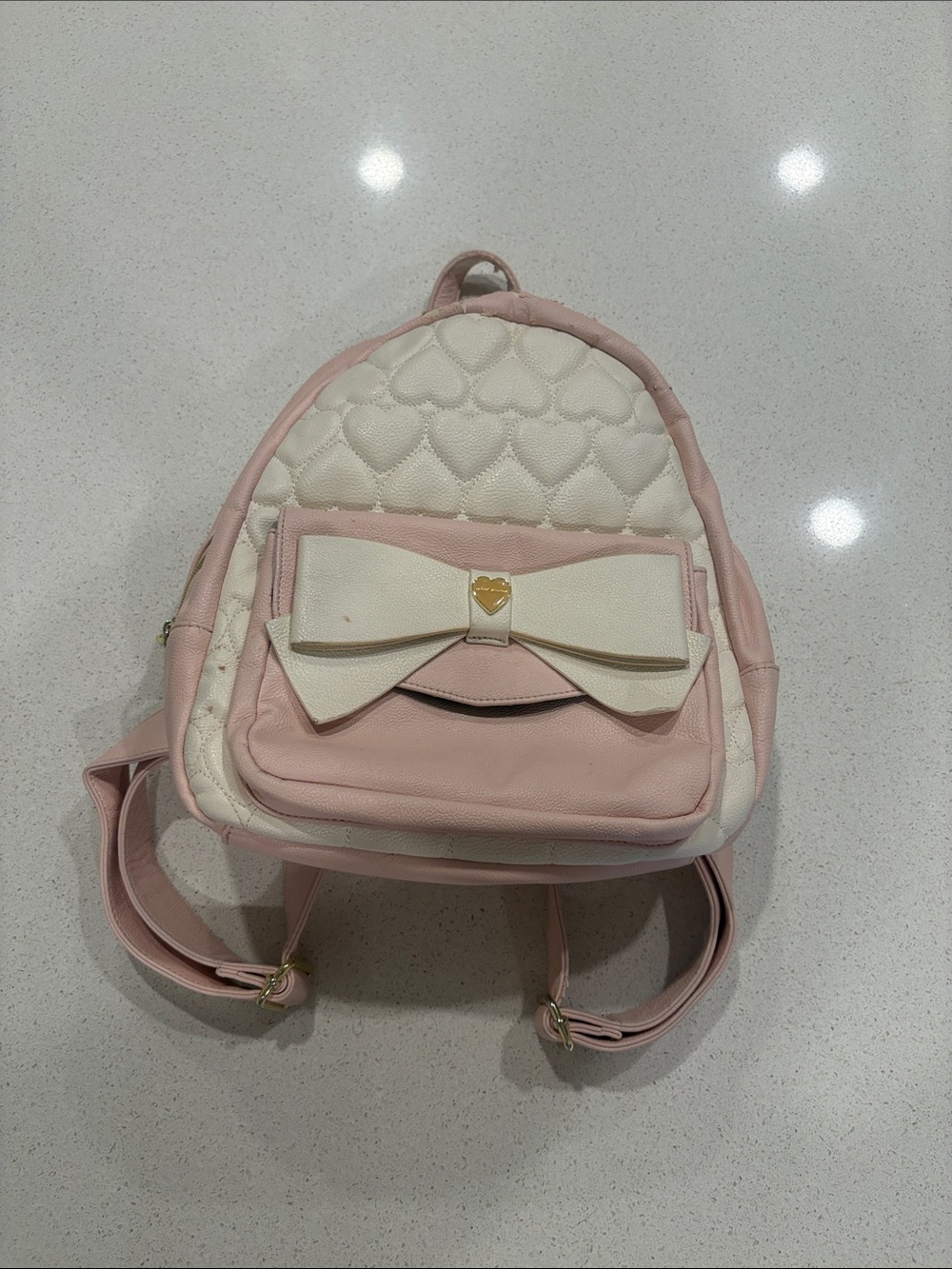 Pink Betsey Johnson Quilted Heart Backpack with Bow Accent